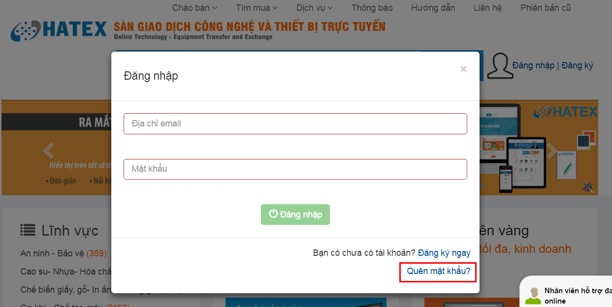Hướng dẫn lấy lại mật khẩu cho thành viên NGƯỜI BÁN